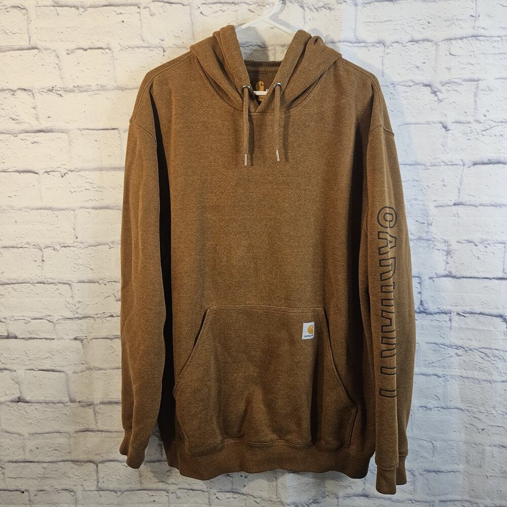 Carhartt Hoodie Sweatshirt Block Arm Logo Brown Size XL Original Fit